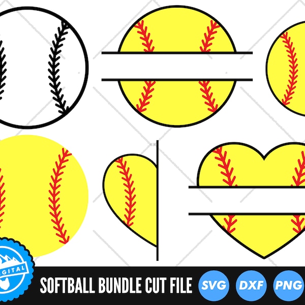 Softball SVG Bundle | Fichiers de coupe softball Frames | | cardiaque de softball Softball Monogram SVG | | d’images clipart du cadre du nom de softball Fichier softball Cut