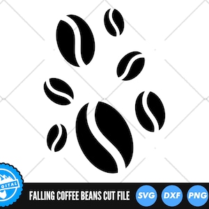 Archivos SVG de granos de café cayendo / Archivos de corte de granos de café / Vector de silueta de grano de café / Vector SVG de granos de café / Imágenes prediseñadas SVG de café