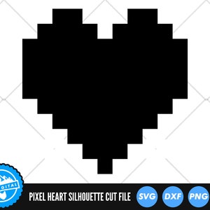 Archivos SVG de silueta de corazón de píxeles / Archivos de corte de corazones de la vida / Archivos vectoriales de juegos retro / Vector de corazones de salud de píxeles / Imágenes prediseñadas de corazones