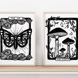 Moth And Mushroom Tarot Card Prints 8x10, Digital Art, Minimal, Printable, Wall Art