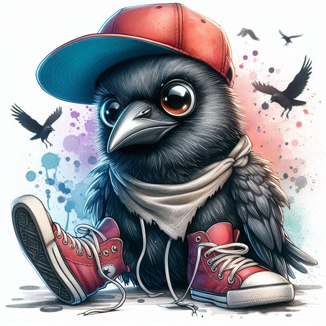 Stylish Little Crow Rapper, Children's Art, Digital Print, Wall Art ...