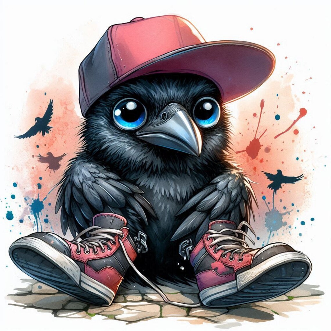 Stylish Little Crow Rapper, Children's Art, Digital Print, Wall Art ...