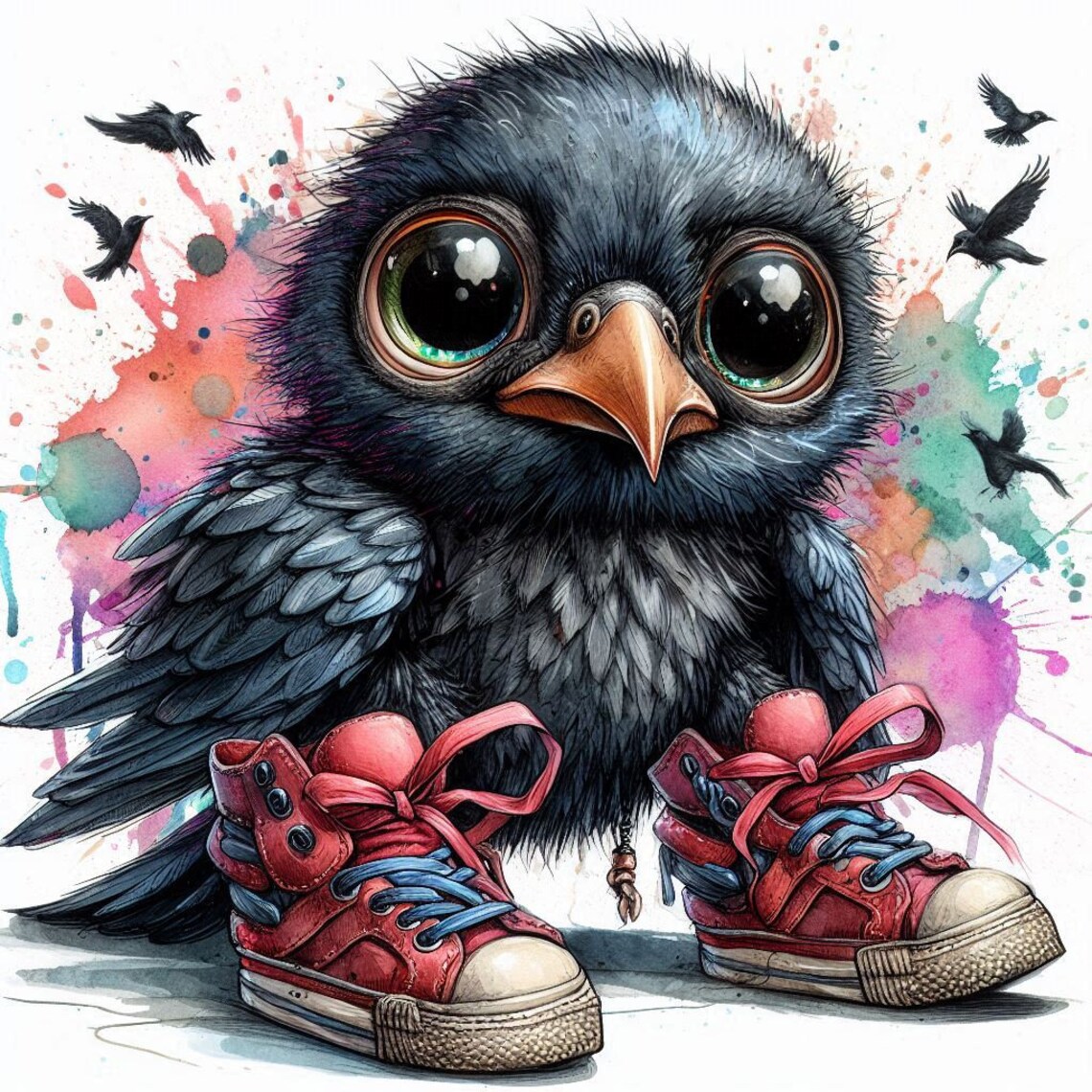 Stylish Little Crow Rapper, Children's Art, Digital Print, Wall Art ...