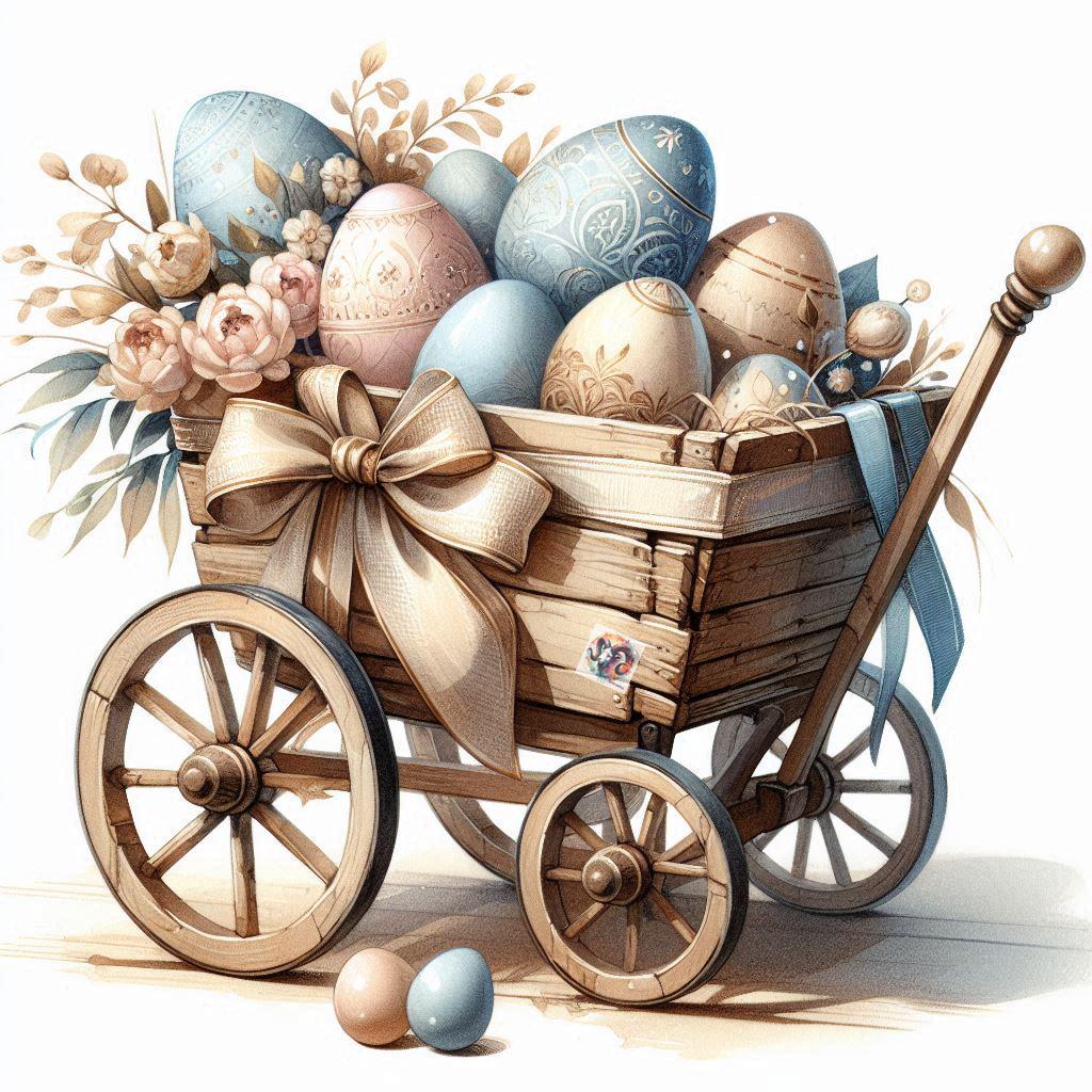 10 Watercolor Easter Carts in Vintage Style,jpg - Etsy