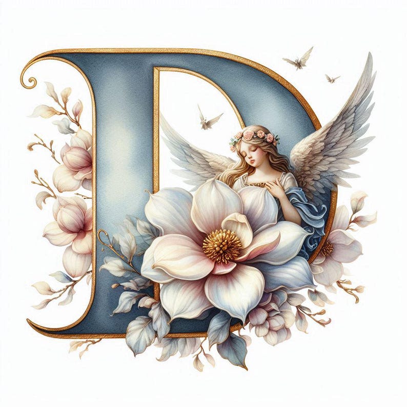 Angel Alphabet Print: Soft Blue Letter Art (digital Print) - Etsy