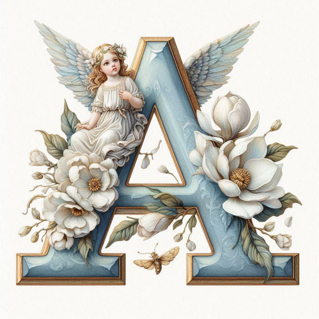 Angel Alphabet Print: Soft Blue Letter Art (digital Print) - Etsy