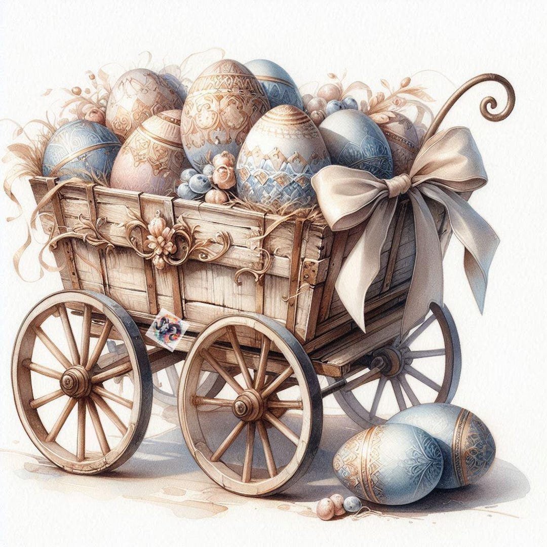 10 Watercolor Easter Carts in Vintage Style,jpg - Etsy