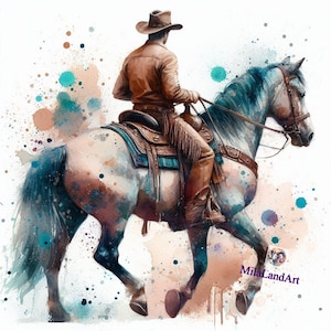 Watercolor Cowboy Clip Art: High-Resolution JPG (Digital Download)