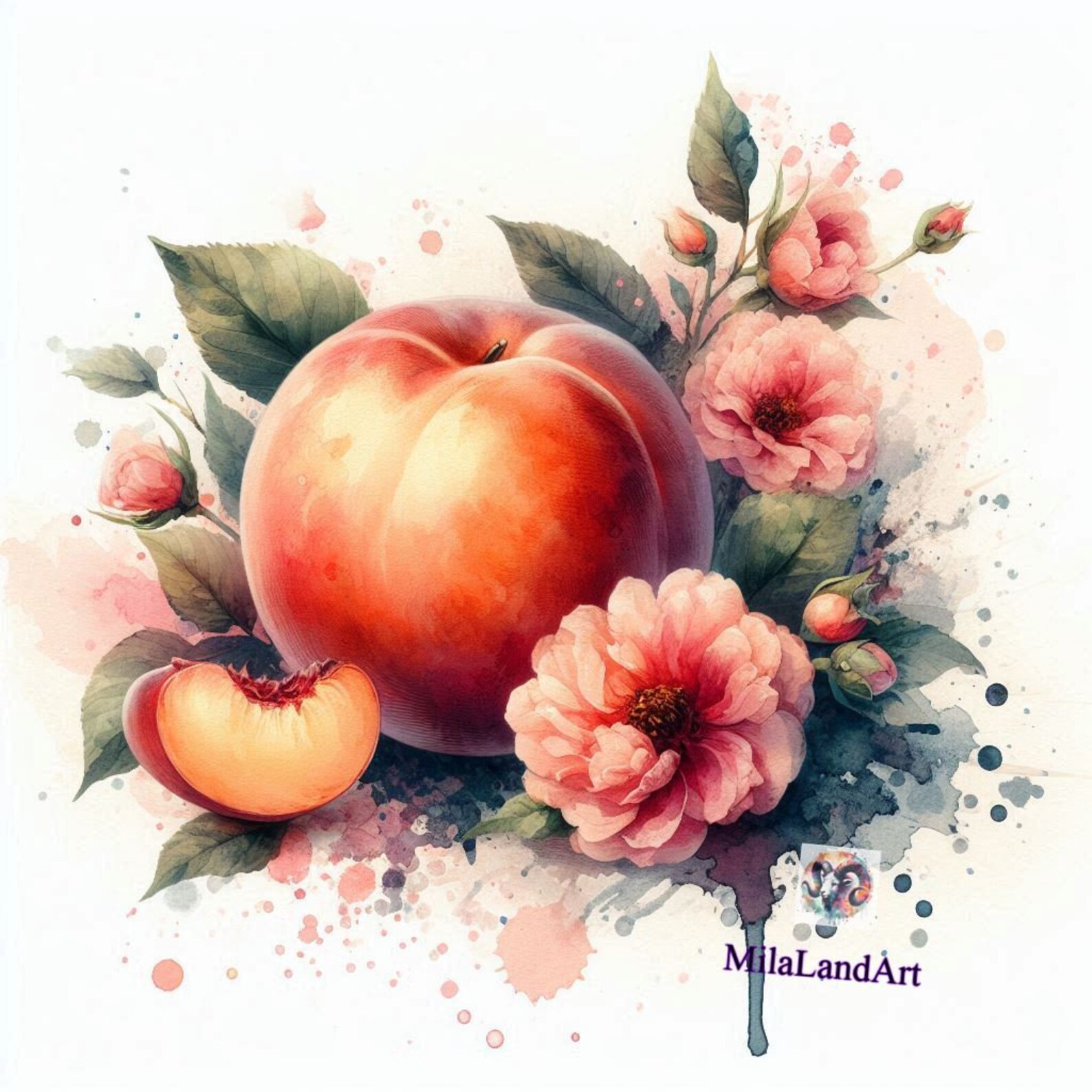10 Watercolor Peaches Cliparts, Peaches, Digital Print, Wall Art ...