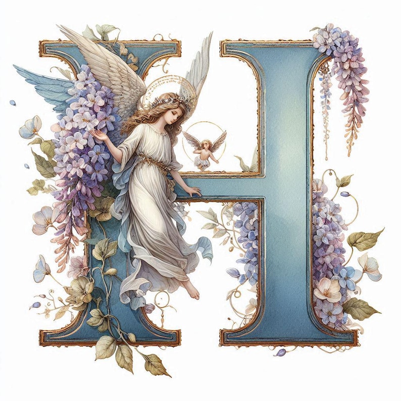 Angel Alphabet Print: Soft Blue Letter Art (digital Print) - Etsy