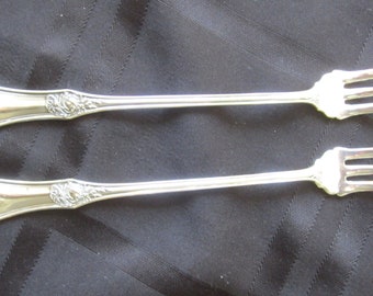 Antique Oxford Silver Company Appetizer/Seafood Fork Pair, 1910, Ornate Garland Pattern, Great Condition