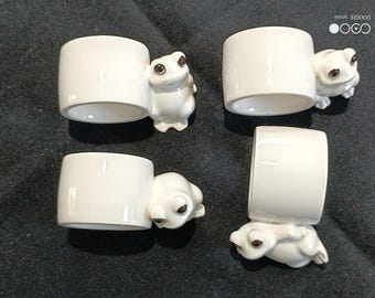 Vintage Joseph Magnin Frog Napkin Rings, Not Used, Like New, Original Tags & Box