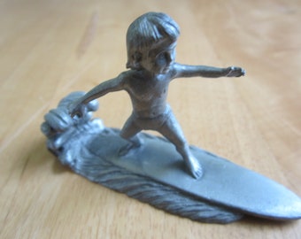 Vintage Hudson Pewter Figurine: Hawaiian Surfer Boy