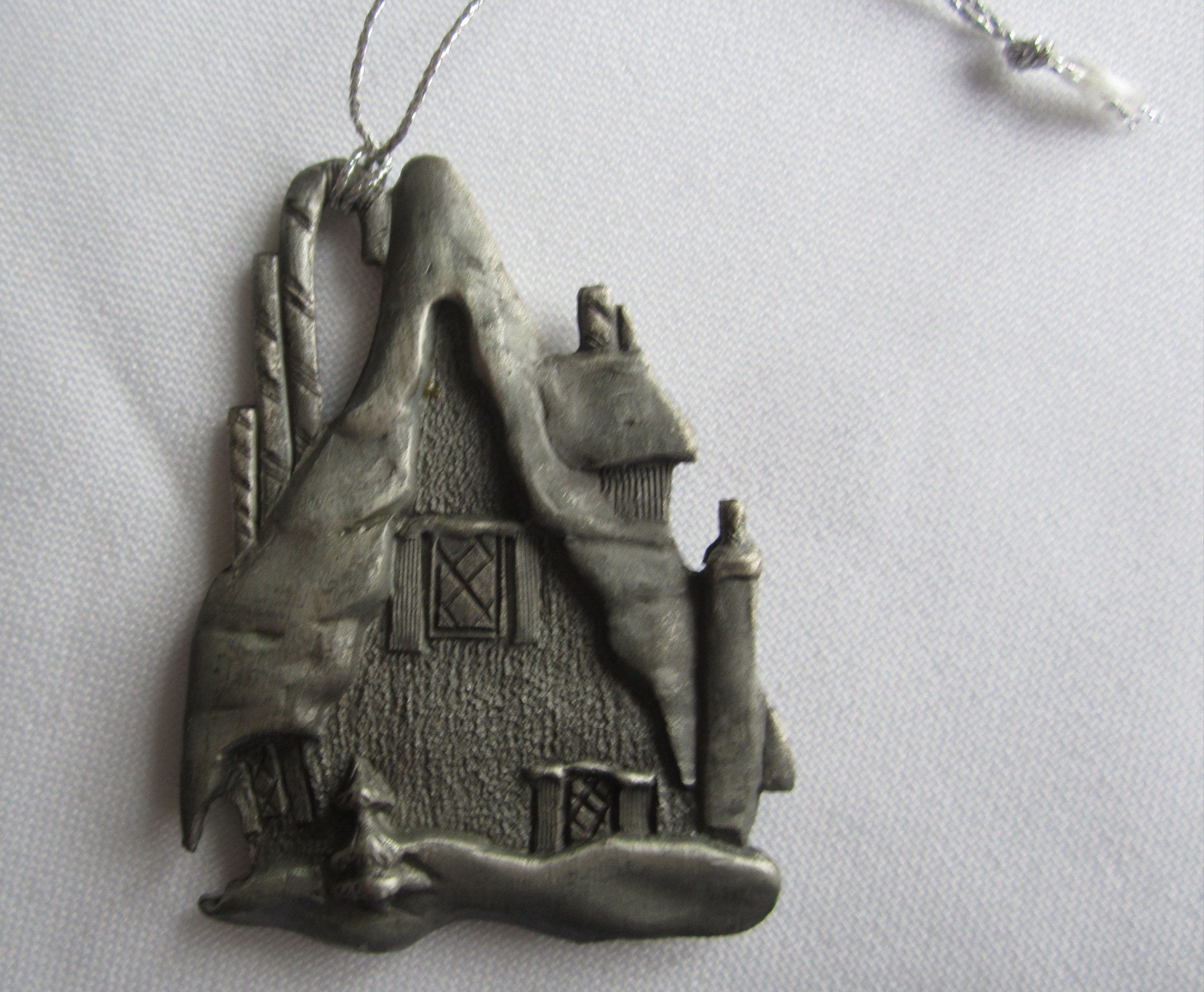 Vintage Pewter Christmas Ornament Snowy Holiday Etsy