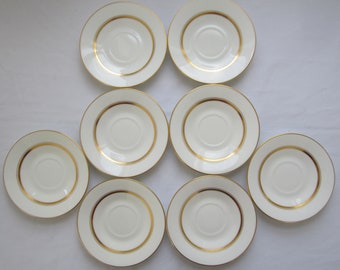Vintage Oxford (Lenox) Bone China Coffee/Tea Cups & Saucers, Gold Andover Design, Eight Sets, Made In USA, Minimal Wear, One Owner, Like New