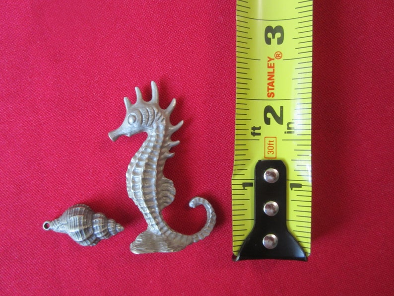 Vintage Pewter, Standing Seahorse Figurine and Seashell Pendant, Fine