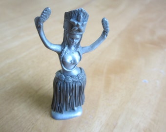 Vintage Pewter, Hawaiian/Tahitian Dancer Girl by Meyers Pewter, Great Shape, Great Detail, One Owner