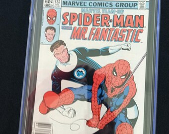 Vintage Comic Book, 1983 Marvel Team-Up, #132 Spider-Man & Mr Fantastic, CGC 7.5, Scarce Newsstand, White Pages