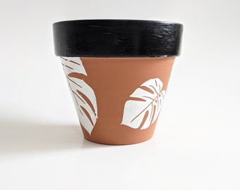 Monstera Leaf Pot | Hand Painted | Terracotta Pot