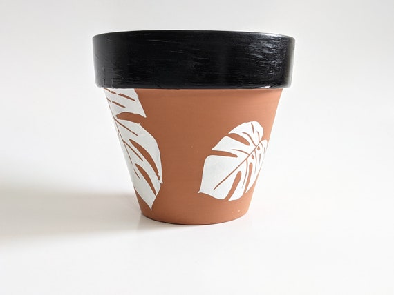 Monstera Leaf Pot | Hand Painted | Terracotta Pot - Etsy