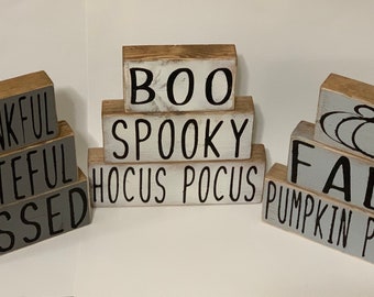 Reversible Fall Wood Blocks | Farmhouse Decor | Rae Dunn Inspired
