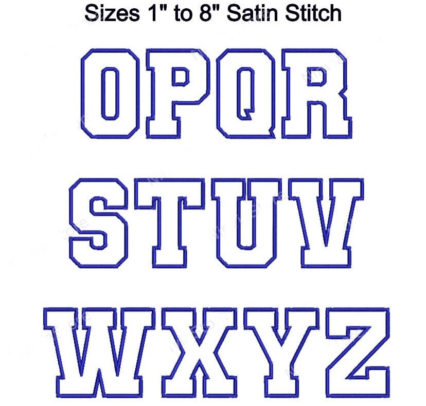 Embroidery Font Varsity Outline Instant Download BX Included Satin