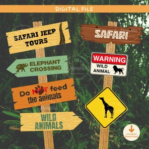 Safari directional signs printable, Jungle signs, Safari birthday party, Jungle party, wild one, signs, party decor, zoo party, kids party