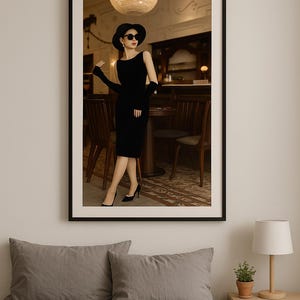 Chic in Shadow – Elegant Fashion Photography Print, Digital Download Wall Art, Black Dress Portrait for Modern Interiors