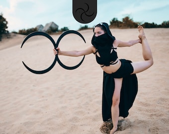 Wooden Buugeng Black, S Staff Handmade Flow art props, Elevate Your Circus Performances