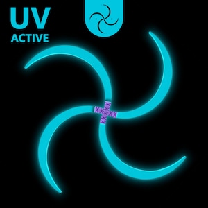 Wooden Buugeng UV Active Arctic Cyan, S Staff Handmade Flow art props, Stand Out at Festivals & Burning Man