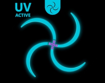 Wooden Buugeng UV Active Arctic Cyan, S Staff Handmade Flow art props, Stand Out at Festivals & Burning Man