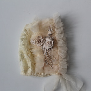 baby bonnet. Christening bonnet, baptism bonnet, smash cake bonnet, beautiful bonnet in champagne color with flowers
