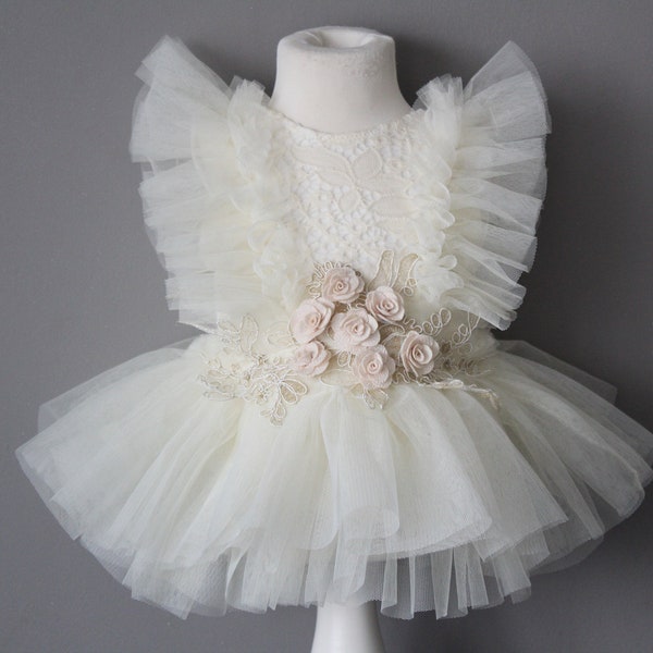 ivory baby girl outfit, photo props outfit, smash cake, first birthday, sitter props outfit, newborn props, ivory 1stbirthday tutu dress