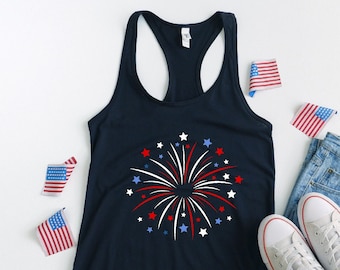 Fireworks Tank Top, 4th Of July Tank Tops, Patriotic Racerback Tank Top, Independence Day Tank, Gift For American, Red White Blue Tank Top