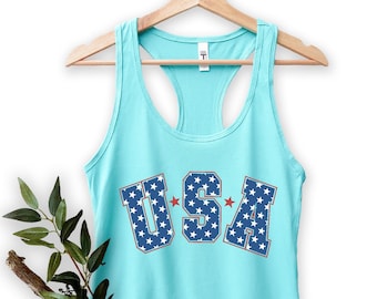 Patriotic USA Stars Tank Top, Racerback Style Women Tee