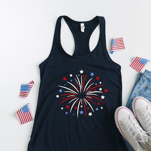 Fireworks Tank Top 4th Of July Tank Tops Patriotic Racerback Tank Top Independence Day Tank Gift For American Red White Blue Tank Top