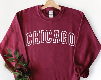 Chicago Sweatshirt, Collegiate Text Hoodie, Illinois Sweatshirt, Chicago IL Crewneck Sweater, University State Inspired Long Sleeves Shirt