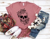 Day Of The Dead Fashion, Sugar Skull Flower Crown, Halloween Costume, Dia De Los Muertos, Fall Shirt, Unisex Graphic Tee,Floral Skull Shirt