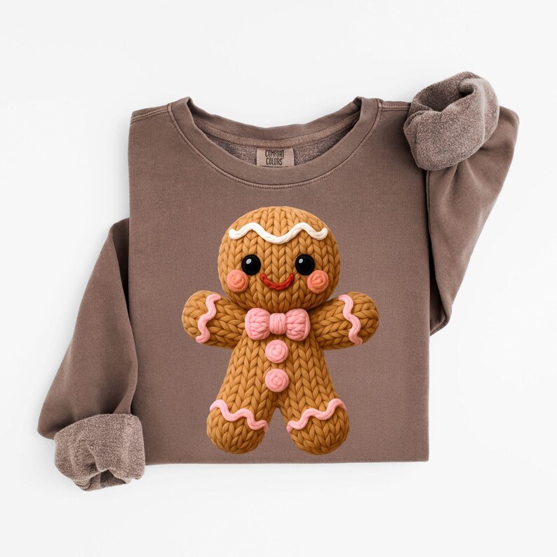 Comfort Colors® Gingerbread Knitted Look Cookie Sweatshirt: Holiday Bow ...