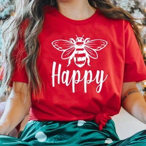 Bee Happy Shirt: Positive Message Tee (Lightweight, Soft Cotton) image 5