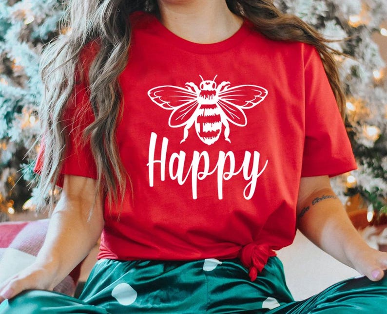 Bee Happy Shirt: Positive Message Tee (Lightweight, Soft Cotton) image 5