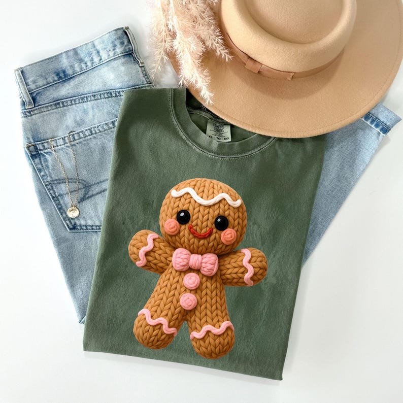 Comfort Colors® Gingerbread Knitted Look Cookie Sweatshirt: Holiday Bow ...