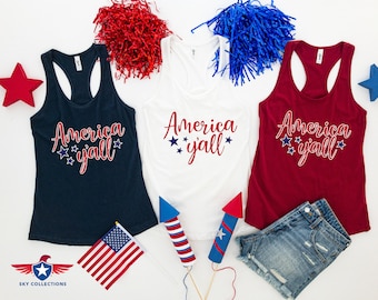 America Y'all Tank Top: Patriotic USA Racerback for Women