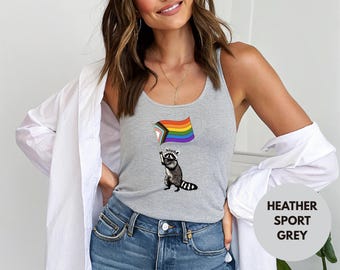 Raccoon Pride Tank Top: Funny LGBTQ Rainbow Flag Racerback Tee