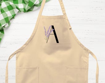 Custom Initial Lavender Apron: Personalized Floral Cooking Gift