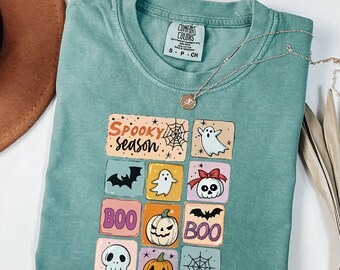 Comfort Colors® Spooky Season Sweatshirt: Halloween Ghost, Pumpkin, Bat Shirt