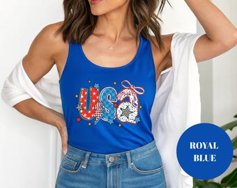 USA American Flag Racerback Tank Top, Stars Print