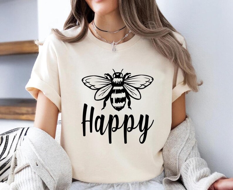 Bee Happy Shirt: Positive Message Tee (Lightweight, Soft Cotton) image 7