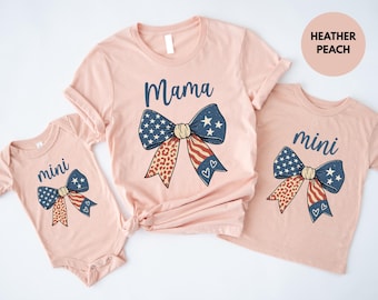Matching Mama and Mini 4th of July Shirt: USA Flag Leopard Bow Tee