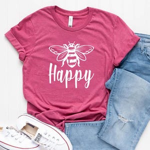 Bee Happy Shirt: Positive Message Tee (Lightweight, Soft Cotton) image 15